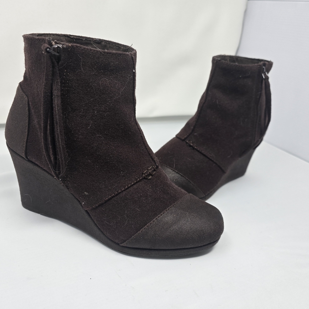 Toms Wedge Boots Zip Brown Comfort Casual Fashion Ankle Booties Womens Size 9